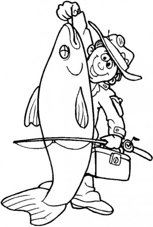 Fisherman Catch Big Fish Coloring Page
