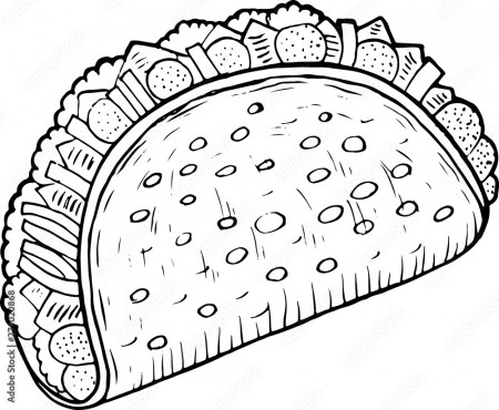 Mexican food taco - coloring page for adults. Ink artwork. Graphic doodle  cartoon art. Vector illustration Stock Vector | Adobe Stock