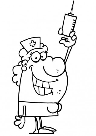 Nurse with Syringe Coloring Page - Free Printable Coloring Pages for Kids