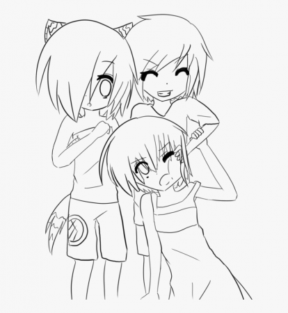 Anime Girl Friends Coloring Pages - Anime Neko Colouring Pages, HD Png  Download , Transparent Png Image - PNGitem
