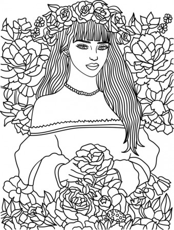 Beautiful Flower Girl Coloring Page for Adults 6296303 Vector Art at  Vecteezy