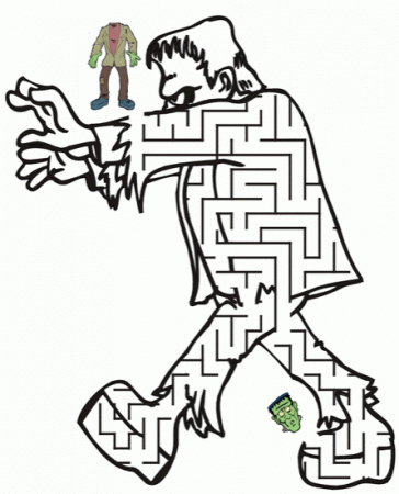 Halloween Frankenstein Maze Coloring Page |