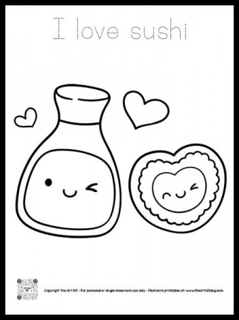I Love Sushi Coloring Page, Free Printable, Dotted Font - The Art Kit