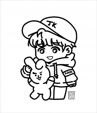 Bts Fanart Bt21 Cooky and Jungkook Chibi Coloring Page - ColoringBay