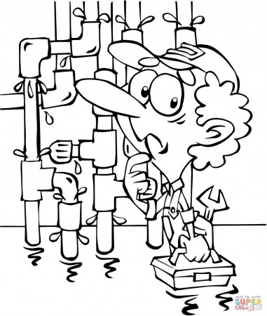 Plumber in Front of Tubes coloring page | Free Printable Coloring Pages