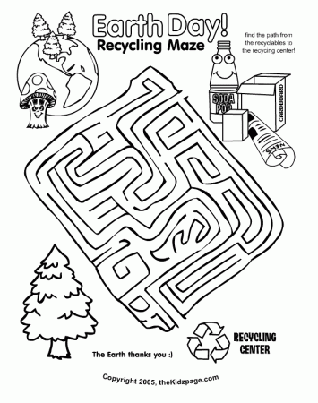 Earth Day Recycling Maze Activity Sheet - Free Coloring Pages for 