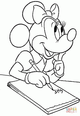 Minnie Is Writing coloring page | Free Printable Coloring Pages