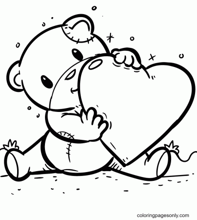 Cute Teddy Bear and Heart Coloring Pages - Heart Coloring Pages - Coloring  Pages For Kids And Adults