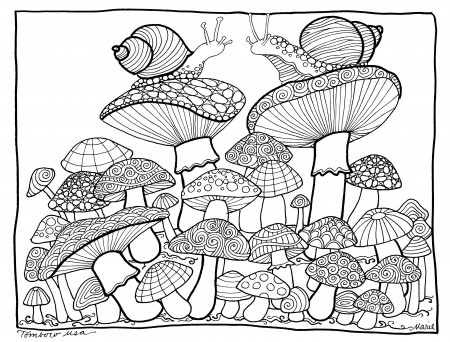 Mushrooms coloring page by Tombow USA | Adult coloring pages ...