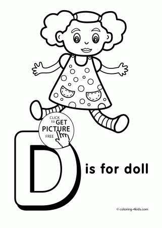 Letter D coloring pages of alphabet (D letter words) for kids, printable