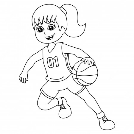 Premium Vector | Girl playing basketball coloring page isolated