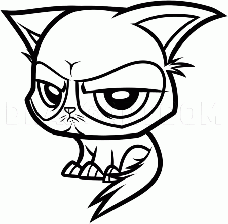 How to Draw Chibi Grumpy Cat, Coloring Page, Trace Drawing