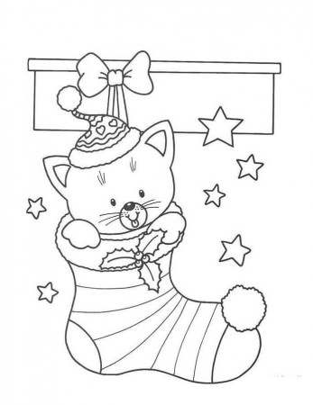 Kitten in Christmas Stocking Coloring Page - Free Printable Coloring Pages  for Kids