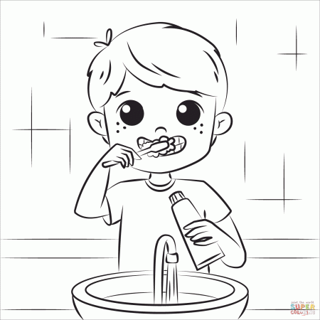 Child Brushes His Teeth coloring page | Free Printable Coloring Pages
