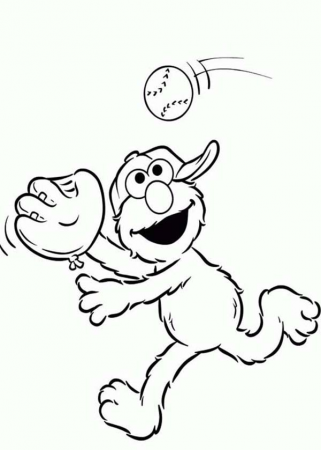 Elmo Playing Catch Coloring Page