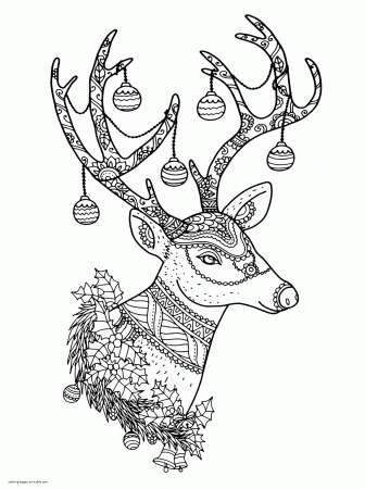 Free Christmas Reindeer Colouring Pages For Adults || COLORING-PAGES -PRINTABLE.COM