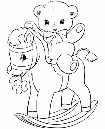 Teddy Bear Coloring Pages | Teddy Bear on a rocking horse Coloring ...