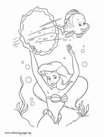 The Little Mermaid - Flounder and Ariel playing together coloring page