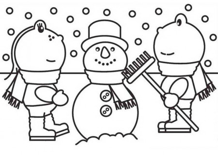 Frokkie and Lola Making Snow Man Coloring Pages : Batch Coloring