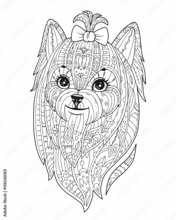 Adult coloring page with dog. Doodle yorkshire terrier. Zen art. Stock  Vector | Adobe Stock