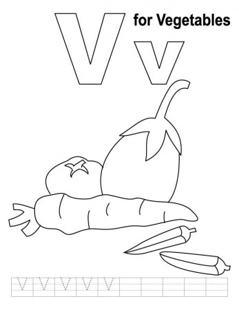 V for vegetables coloring page with handwriting practice | Alphabet coloring  pages, Kindergarten coloring pages, Vegetable coloring pages