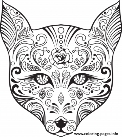 Advanced Cat Sugar Skull Coloring Pages Printable