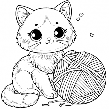 Cute Kitten Playing with Yarn Wool Ball ...