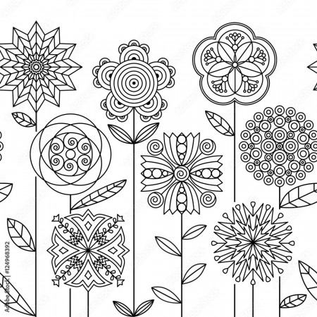 Seamless doodle botanical border pattern. Flower coloring book pages for  adults & children. Stock Vector | Adobe Stock