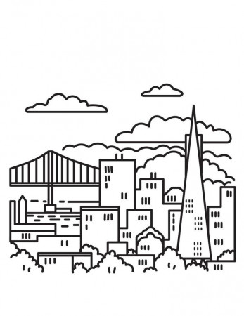 San Francisco Skyline Golden Gate Bridge California USA Mono Line Art  3414430 Vector Art at Vecteezy