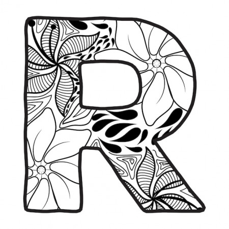 Premium Vector | Hand drawn capital letter r in black coloring sheet for  adults