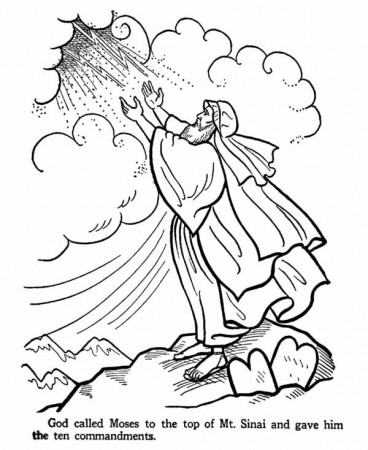 Moses On The Top Of Mount Sinai Receive The Ten Commandments Coloring Page  : Color Luna