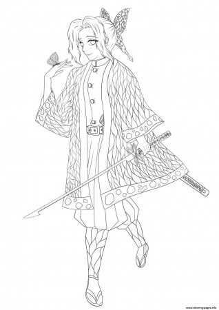 Shinobu Kocho And The Butterfly Demon Slayer Coloring Pages Printable