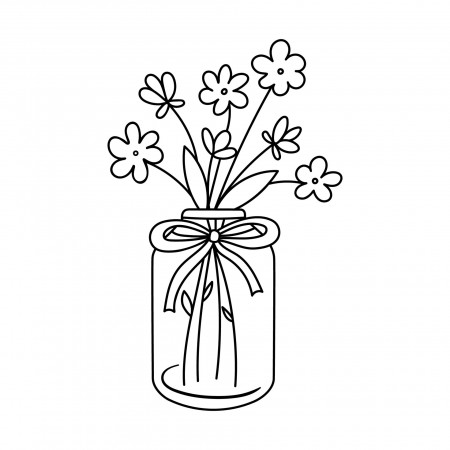 Flowers in jar. Wildflowers in glass bottle. Vector outline illustration  isolated on white for coloring book 11008491 Vector Art at Vecteezy