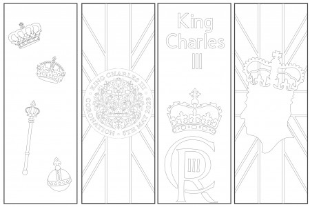 King Charles III coronation bookmarks to color