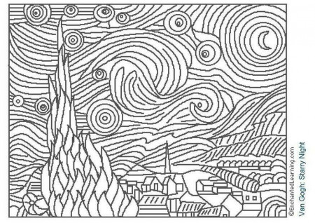 Coloring page Starry Night - img 3204.