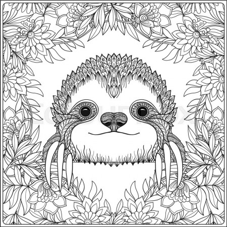 Coloring page with lovely sloth in ... | Stock vector | Colourbox