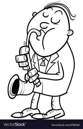 Man with saxophone coloring page Royalty Free Vector Image