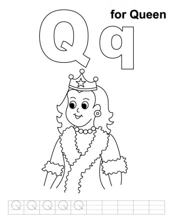 Q for queen coloring page with handwriting practice | Download Free Q for  queen coloring page with handwriting practice for kids | Best Coloring Pages