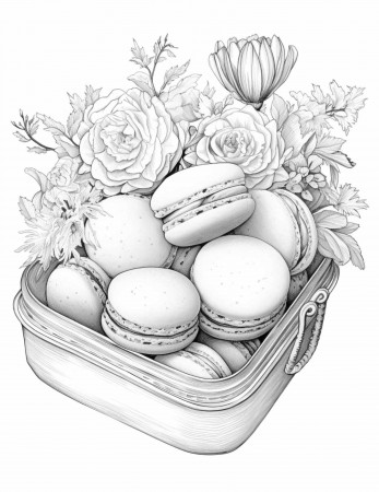 Free Vintage Macarons Grayscale Coloring Pages Printable for Adults, P –  Raspiee Coloring