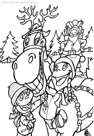 SANTA'S REINDEER coloring pages - Rudolph and Santa Sleigh