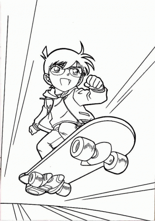 Detective Conan Playing Skateboard Coloring Page: Detective Conan ...