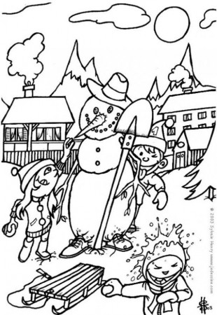 Coloring Page snowman - throwing snowballs - free printable coloring pages  - Img 6458