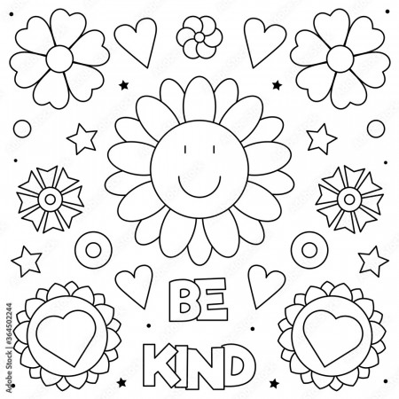 Be kind. Coloring page. Black and white vector illustration. Stock Vector |  Adobe Stock