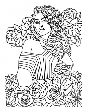 Premium Vector | African american flower girl adult coloring page