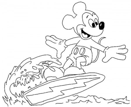 Mickey Mouse Surfing On The Wave Coloring Page : Color Luna