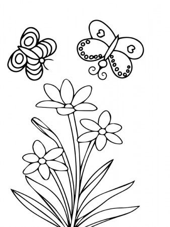Butterflies and Wildflowers Coloring Page - Free Printable Coloring Pages  for Kids