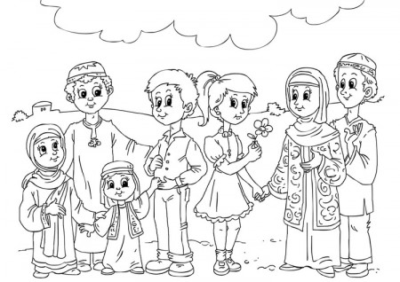 Coloring Page Western children in Muslim culture - free printable coloring  pages - Img 26233