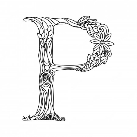 Premium Vector | Letter p coloring book for adults vector