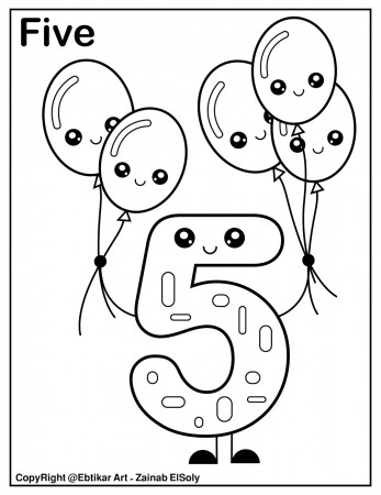 Coloring Pages : Set Of Kawaii Coloring Cute Number Five Balloons ...
