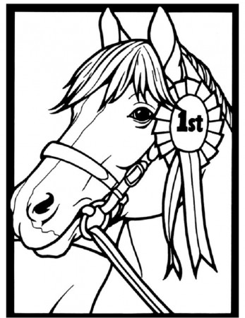 Horse Coloring Page of Show Pony Proudly Wearing Blue Ribbon